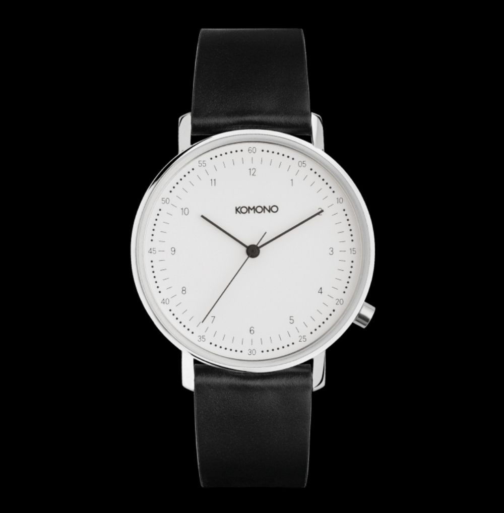 Komono Lewis White, Black & Silvertone Watch (KOM-W4050) Needs Battery